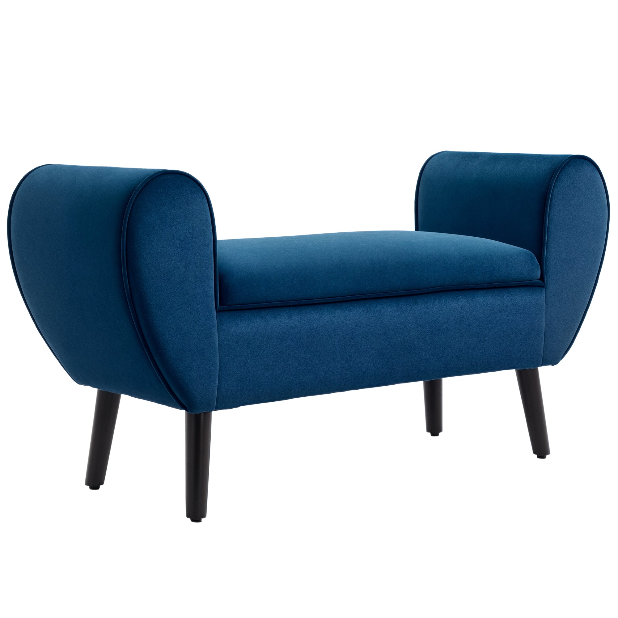 Upholstered Storage Bench for Bedroom and Entryway, End-of-Bed Bench in Velvet Fabric with Armrests, 118x42x66cm, Blue