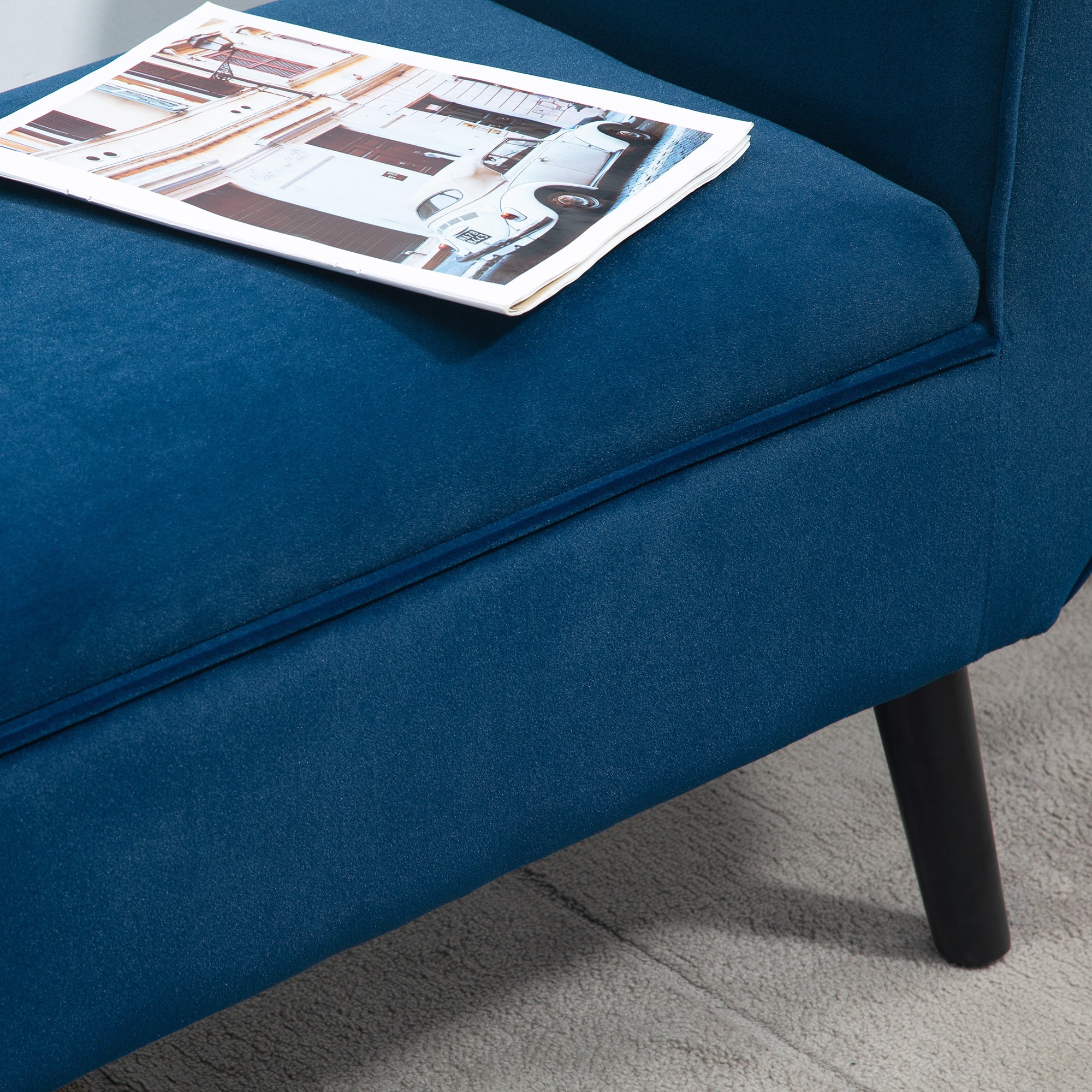 Upholstered Storage Bench for Bedroom and Entryway, End-of-Bed Bench in Velvet Fabric with Armrests, 118x42x66cm, Blue
