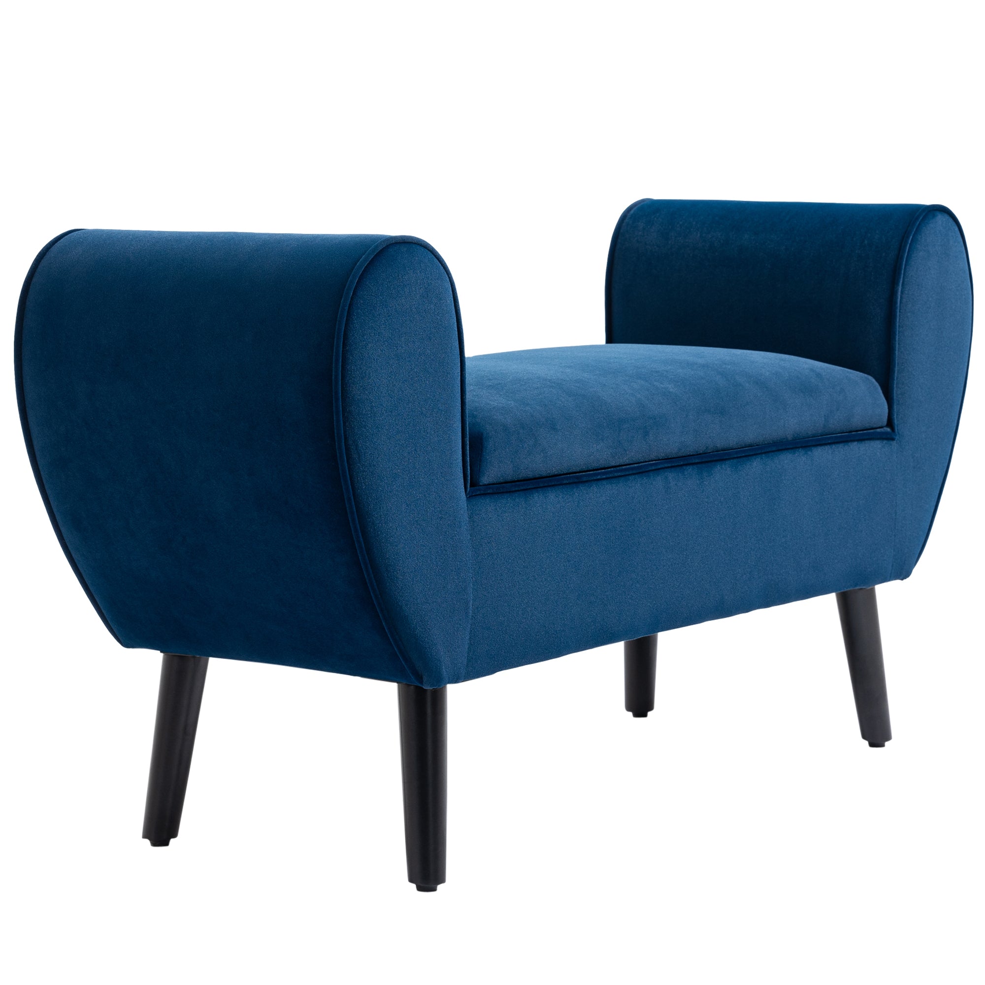 Upholstered Storage Bench for Bedroom and Entryway, End-of-Bed Bench in Velvet Fabric with Armrests, 118x42x66cm, Blue