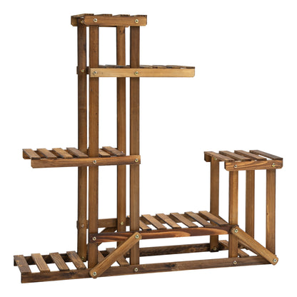 Flower Stand Plant Shelf 6 Levels Four-Layered Flower Rack Flower Staircase Flower Ladder Solid Wood Charcoal 98 x 28 x 96.5 cm