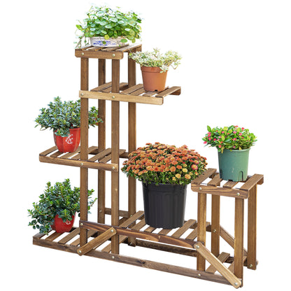 Flower Stand Plant Shelf 6 Levels Four-Layered Flower Rack Flower Staircase Flower Ladder Solid Wood Charcoal 98 x 28 x 96.5 cm