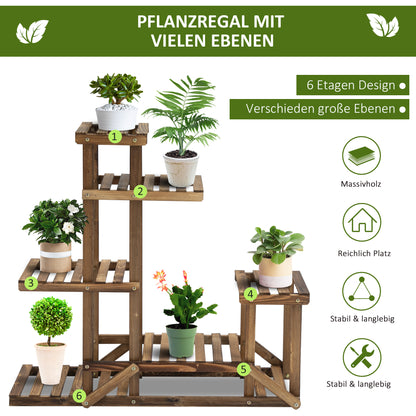 Flower Stand Plant Shelf 6 Levels Four-Layered Flower Rack Flower Staircase Flower Ladder Solid Wood Charcoal 98 x 28 x 96.5 cm