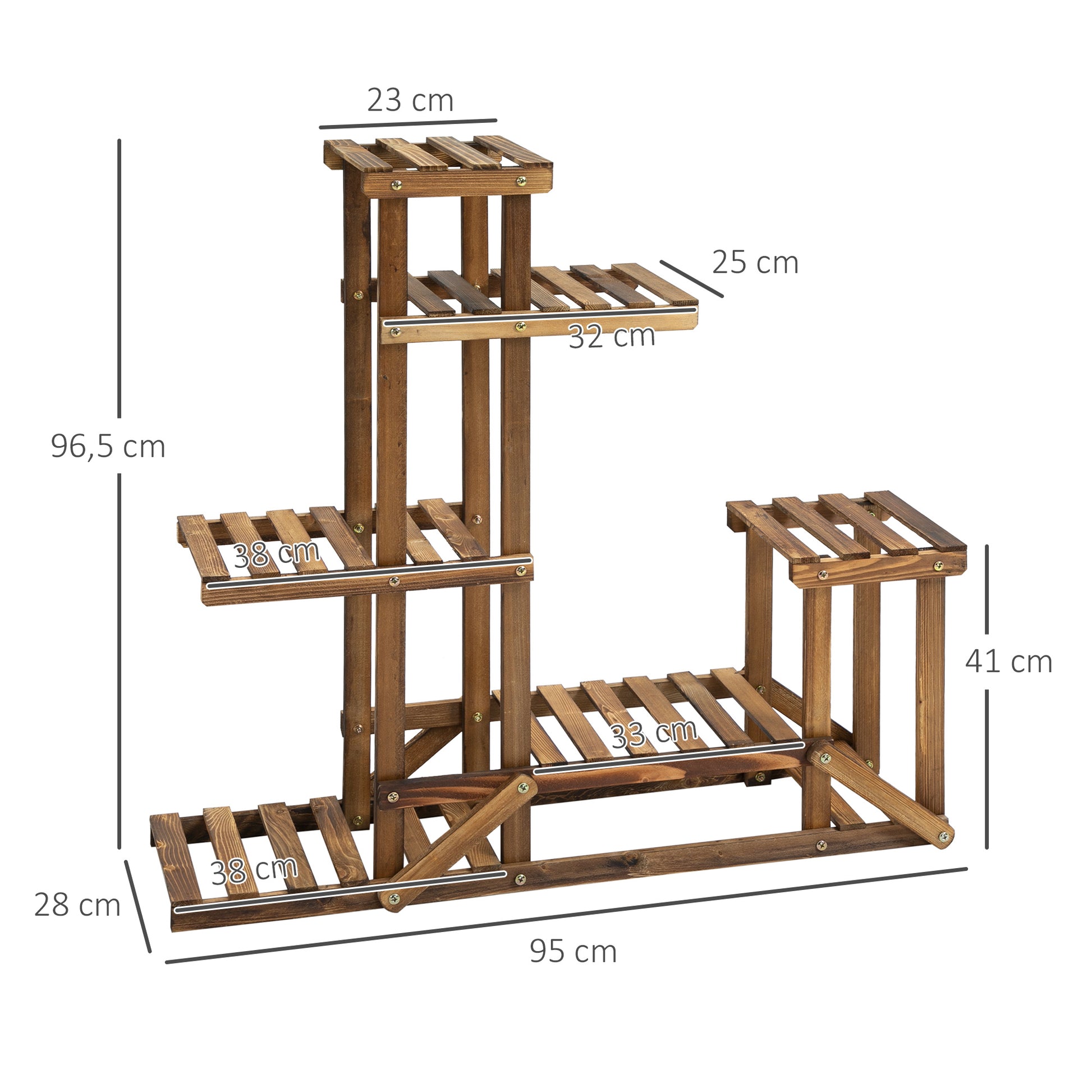 Flower Stand Plant Shelf 6 Levels Four-Layered Flower Rack Flower Staircase Flower Ladder Solid Wood Charcoal 98 x 28 x 96.5 cm