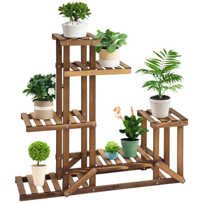 Flower Stand Plant Shelf 6 Levels Four-Layered Flower Rack Flower Staircase Flower Ladder Solid Wood Charcoal 98 x 28 x 96.5 cm