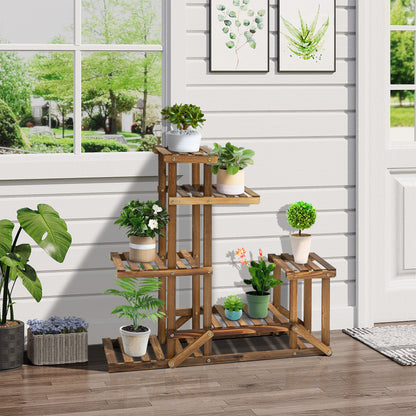 Flower Stand Plant Shelf 6 Levels Four-Layered Flower Rack Flower Staircase Flower Ladder Solid Wood Charcoal 98 x 28 x 96.5 cm