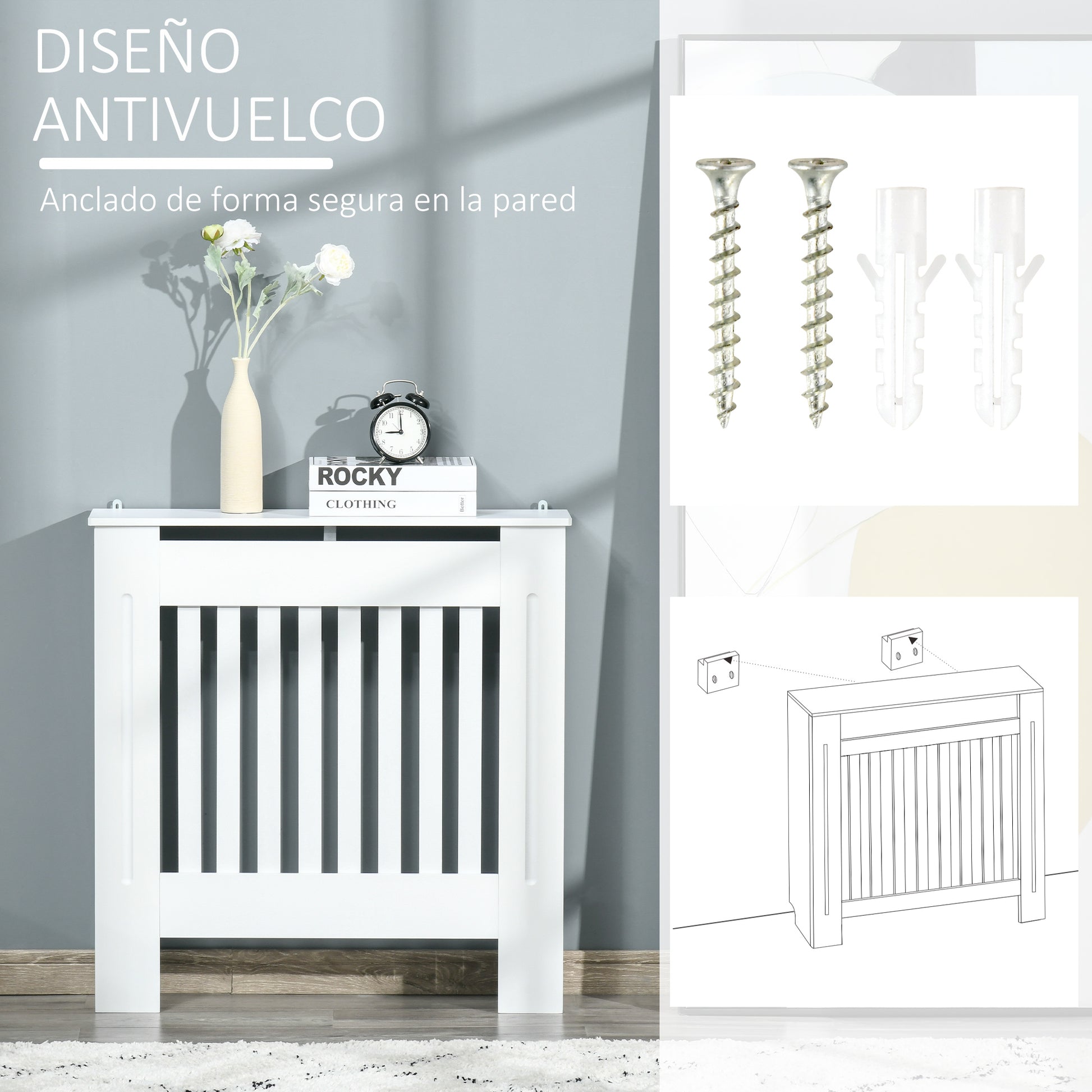 Radiator Cover Modern MDF Radiator Cabinet for Living Room Bedroom 78x19x81 cm White