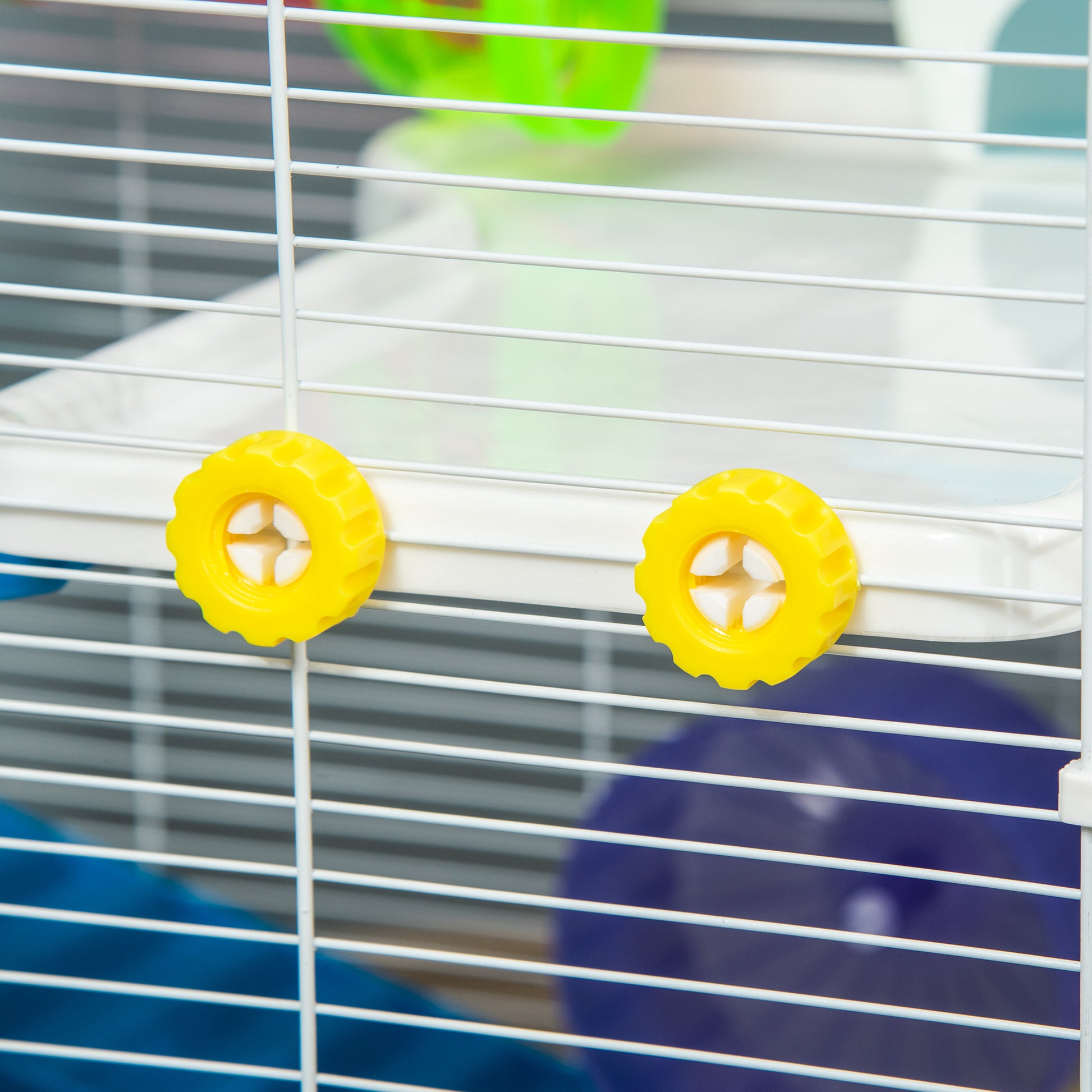 Hamster Cage with 4 Levels, Wheel, House, and Tubes, Rodent Cage in Steel, PP and PS with Transport Handles, 79x46x60 cm, Blue and White
