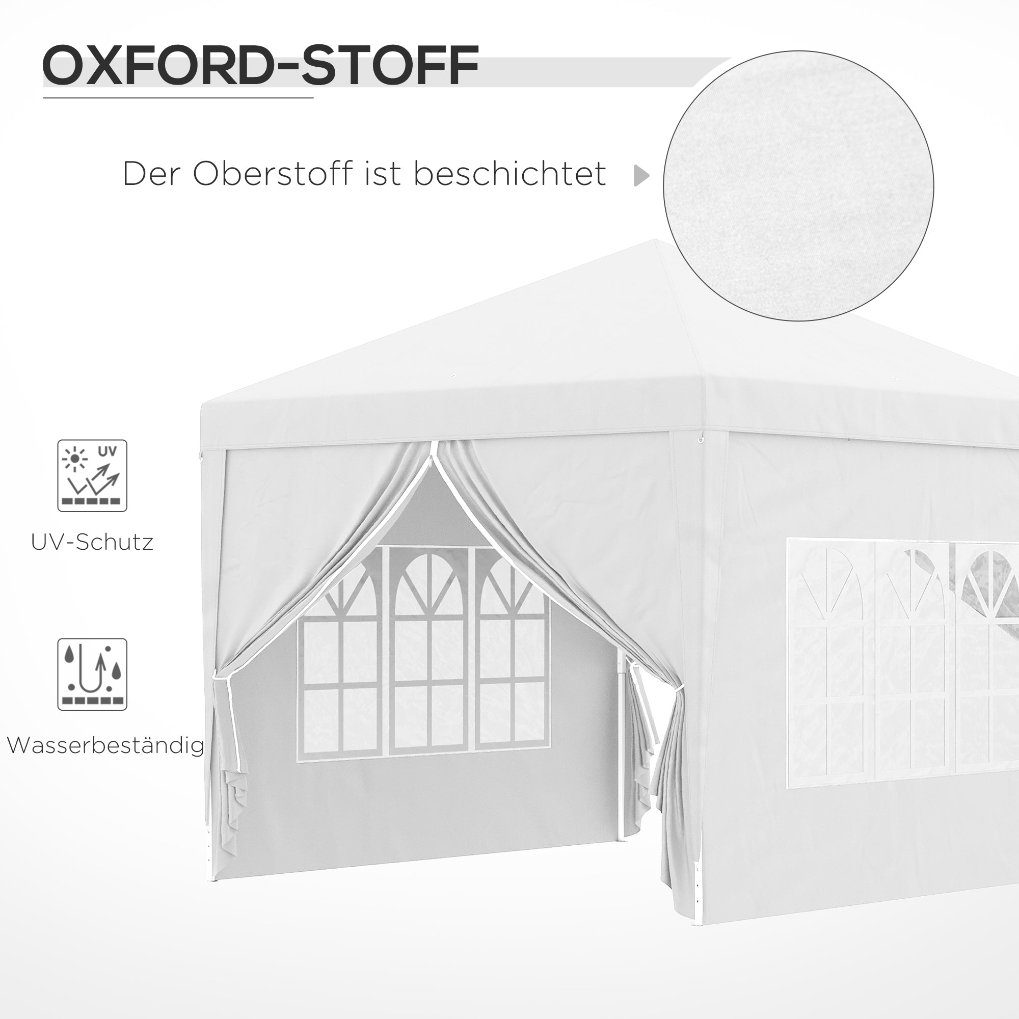 Pavilion approx. 3x3m, water-repellent Stable Winterproof Pop-up Folding Pavilion, UV Protection 50+, Foldable Party Tent Garden Tent with 4 Side Panels Bag Garden Pavilion for Camping Garden, White