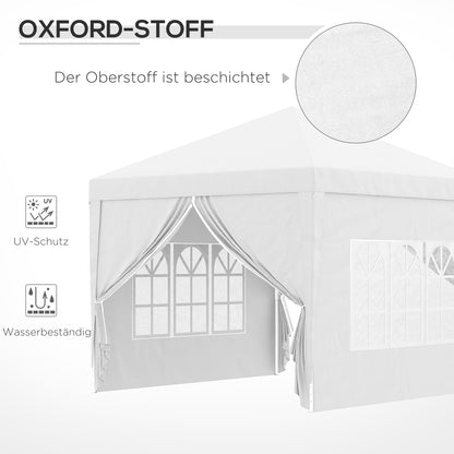 Pavilion approx. 3x3m, water-repellent Stable Winterproof Pop-up Folding Pavilion, UV Protection 50+, Foldable Party Tent Garden Tent with 4 Side Panels Bag Garden Pavilion for Camping Garden, White