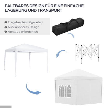 Pavilion approx. 3x3m, water-repellent Stable Winterproof Pop-up Folding Pavilion, UV Protection 50+, Foldable Party Tent Garden Tent with 4 Side Panels Bag Garden Pavilion for Camping Garden, White