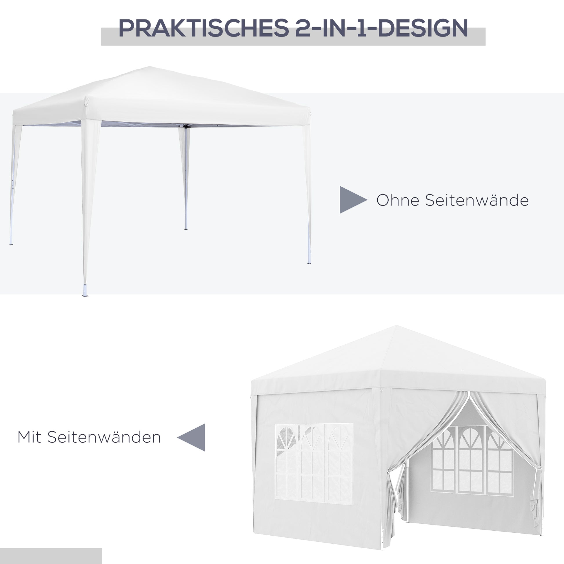 Pavilion approx. 3x3m, water-repellent Stable Winterproof Pop-up Folding Pavilion, UV Protection 50+, Foldable Party Tent Garden Tent with 4 Side Panels Bag Garden Pavilion for Camping Garden, White
