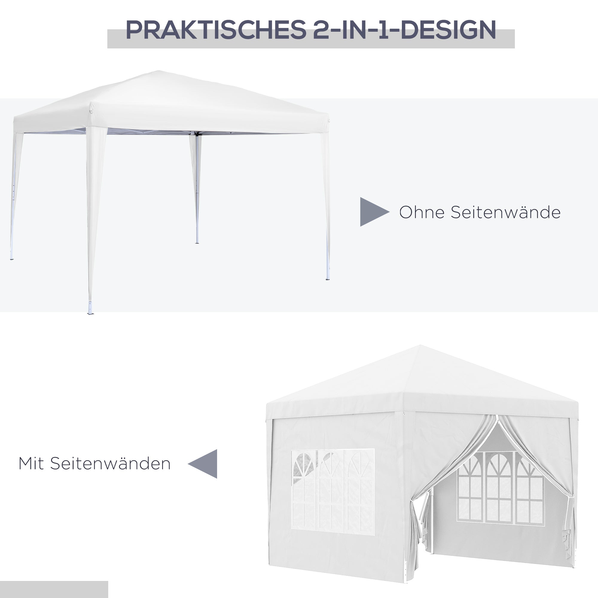 Pavilion approx. 3x3m, water-repellent Stable Winterproof Pop-up Folding Pavilion, UV Protection 50+, Foldable Party Tent Garden Tent with 4 Side Panels Bag Garden Pavilion for Camping Garden, White