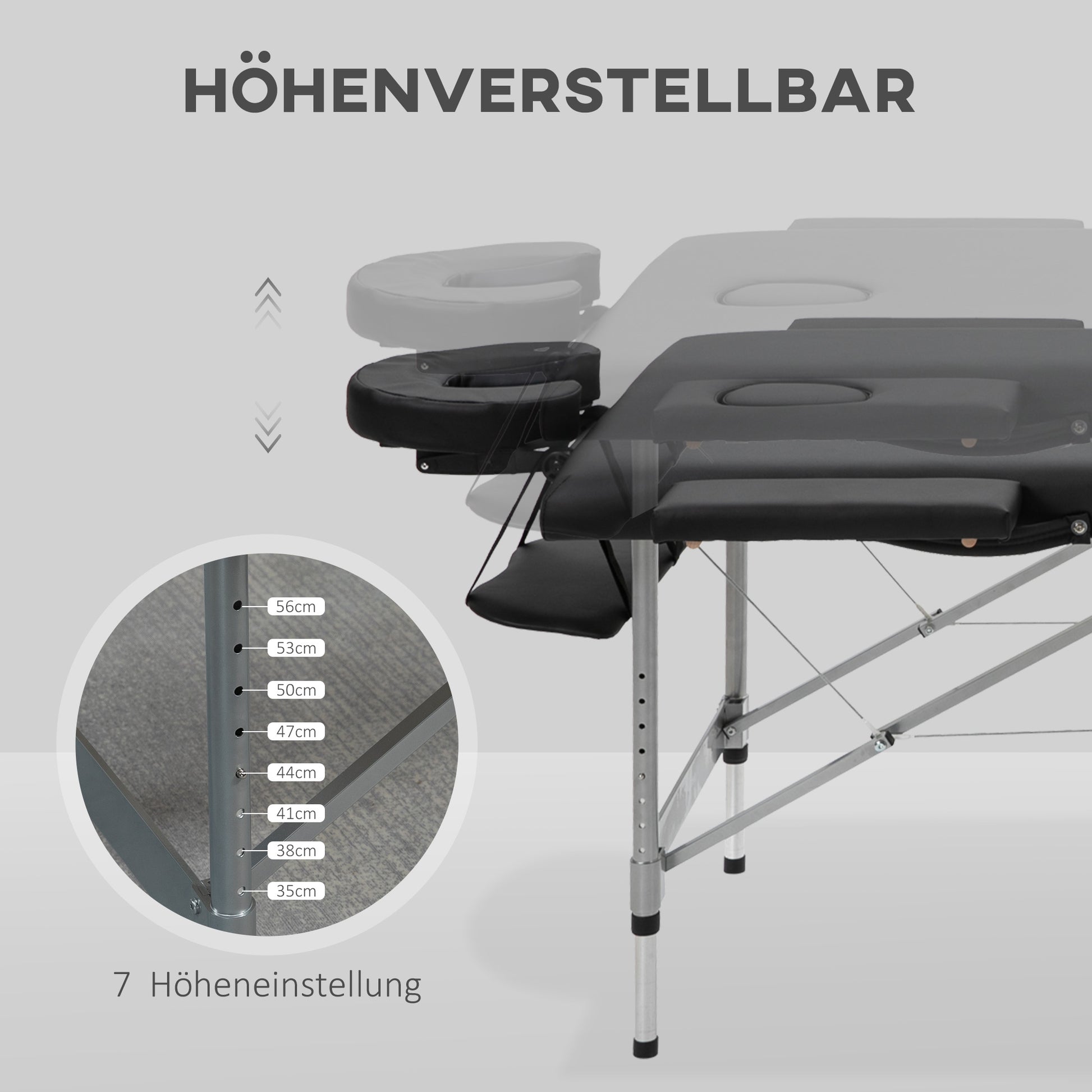 Folding Massage Table, Massage Bed with 7 Zones Adjustable Height, 130 kg Weight Capacity, for Spa, Salon, Faux Leather, Black