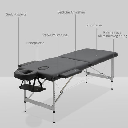 Folding Massage Table, Massage Bed with 7 Zones Adjustable Height, 130 kg Weight Capacity, for Spa, Salon, Faux Leather, Black