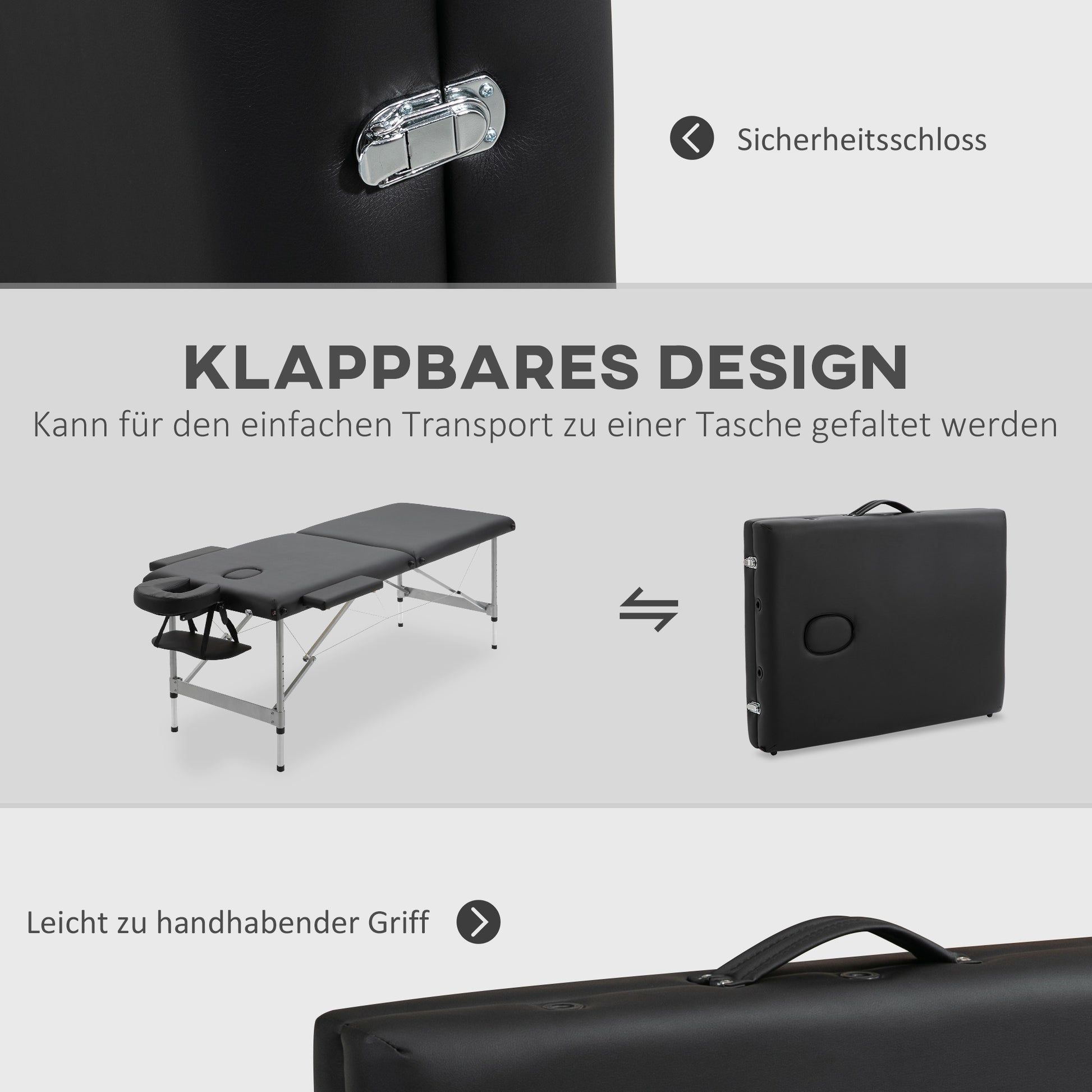 Folding Massage Table, Massage Bed with 7 Zones Adjustable Height, 130 kg Weight Capacity, for Spa, Salon, Faux Leather, Black