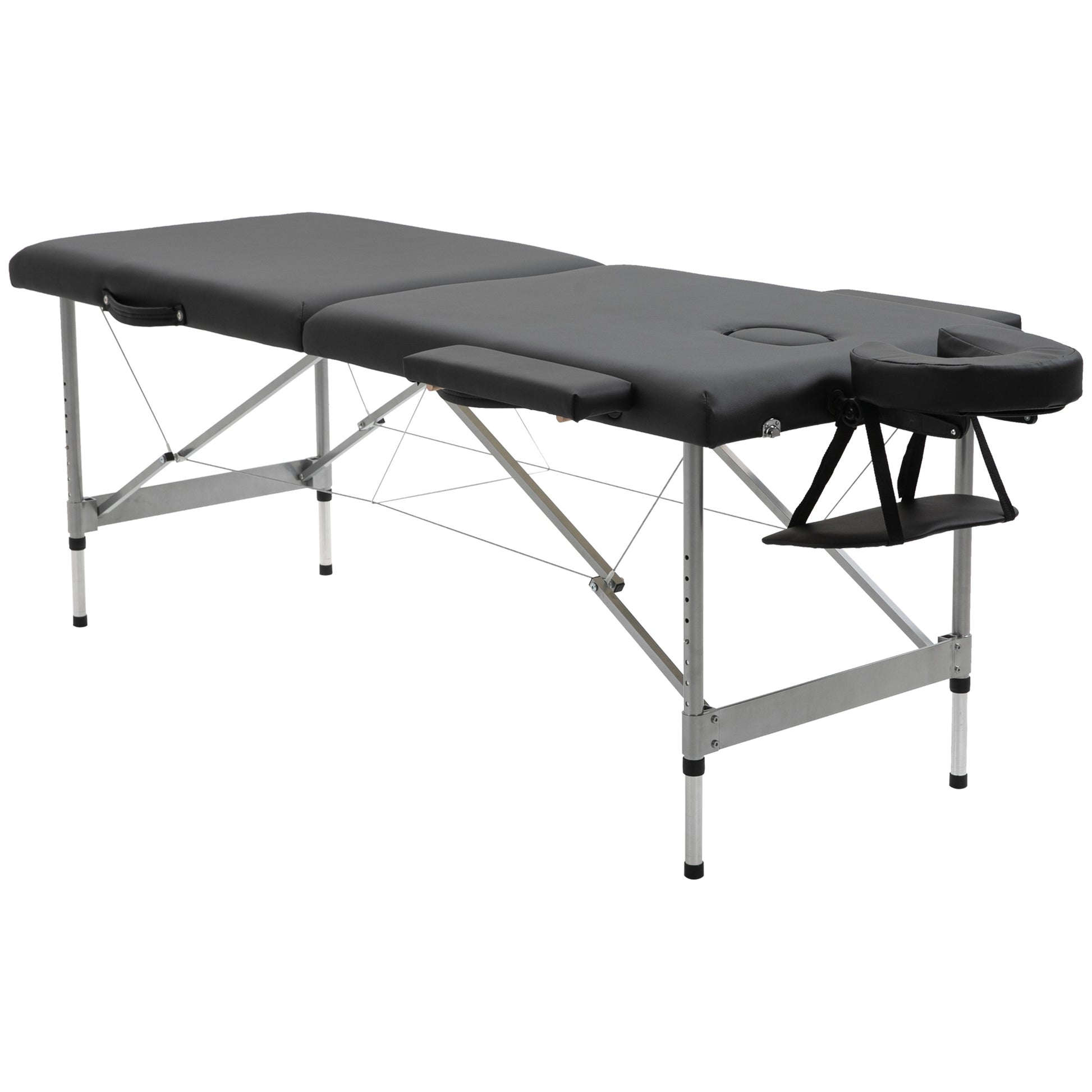 Folding Massage Table, Massage Bed with 7 Zones Adjustable Height, 130 kg Weight Capacity, for Spa, Salon, Faux Leather, Black