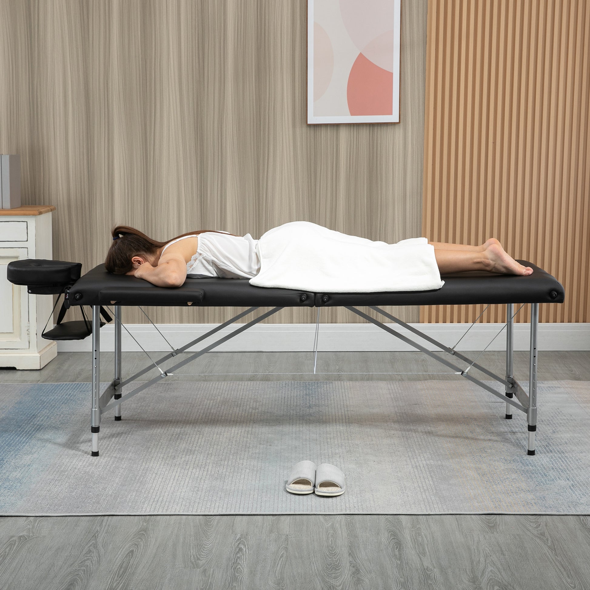 Folding Massage Table, Massage Bed with 7 Zones Adjustable Height, 130 kg Weight Capacity, for Spa, Salon, Faux Leather, Black