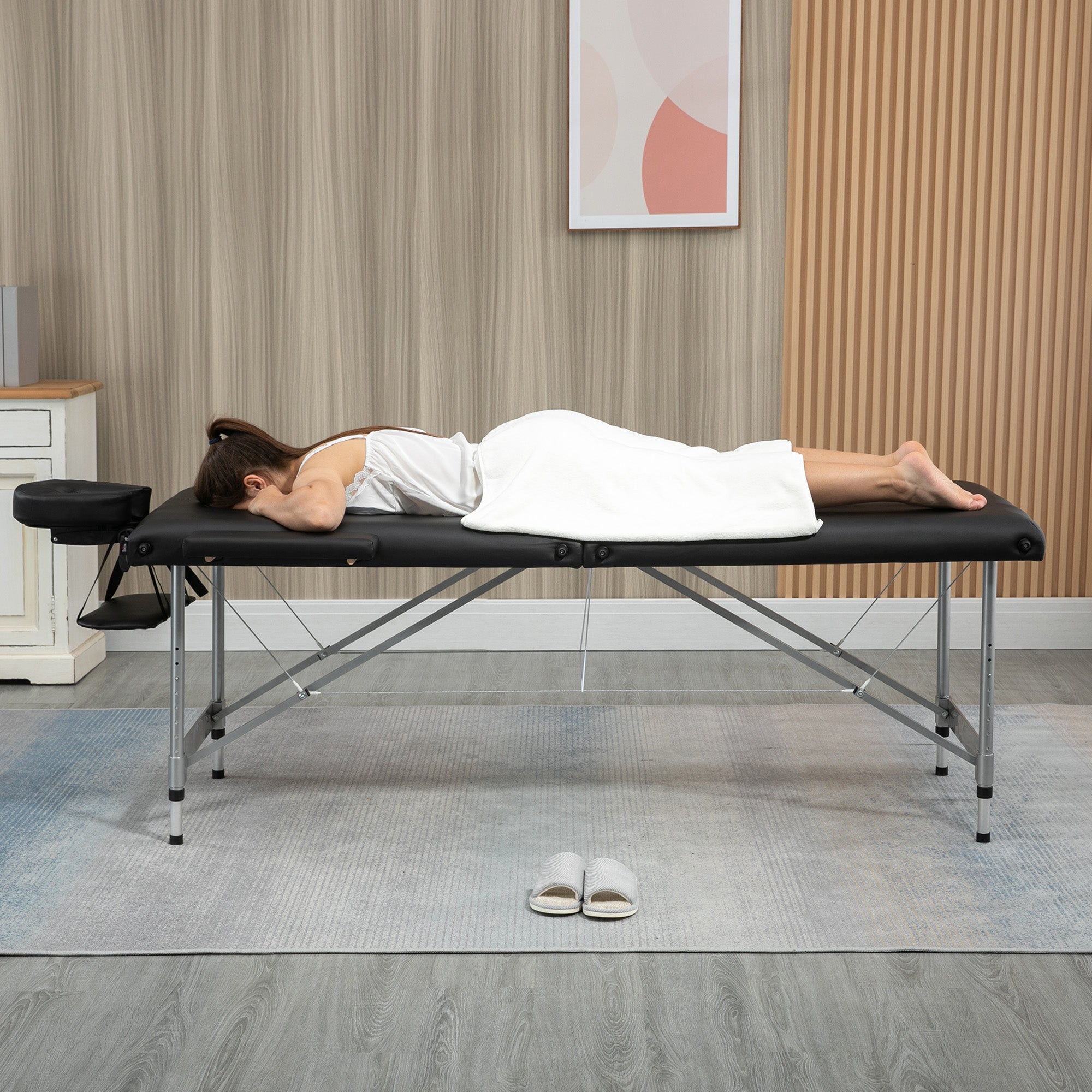 Folding Massage Table, Massage Bed with 7 Zones Adjustable Height, 130 kg Weight Capacity, for Spa, Salon, Faux Leather, Black