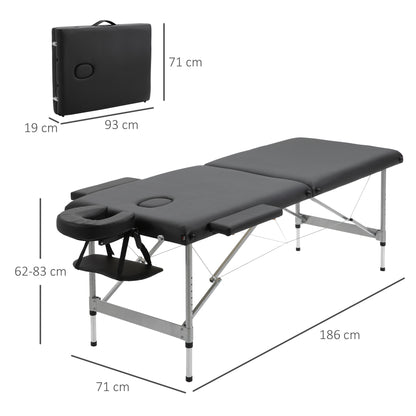 Folding Massage Table, Massage Bed with 7 Zones Adjustable Height, 130 kg Weight Capacity, for Spa, Salon, Faux Leather, Black