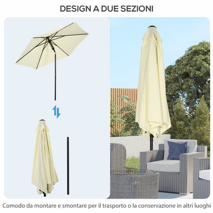 Garden Umbrella 2.7x2.5 m in Polyester and Metal with Adjustable Tilting Canopy at 45°, Beige and Black
