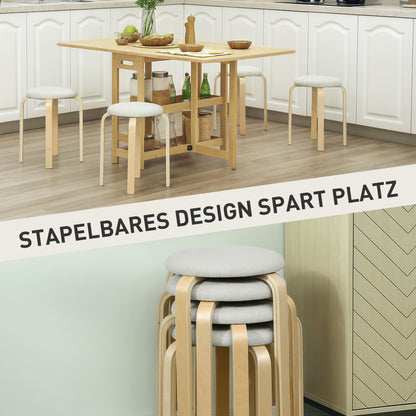 Set of 4 Dining Stools Stackable Round Stools, Kitchen Stools with Linen Look, Padded Stools for Dining Room, Living Room, Kitchen, Cream White