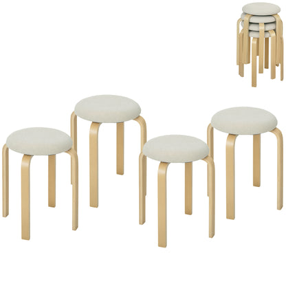 Set of 4 Dining Stools Stackable Round Stools, Kitchen Stools with Linen Look, Padded Stools for Dining Room, Living Room, Kitchen, Cream White