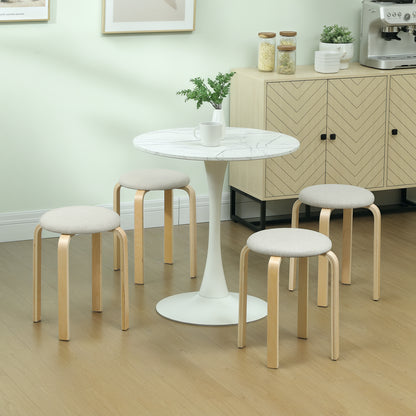 Set of 4 Dining Stools Stackable Round Stools, Kitchen Stools with Linen Look, Padded Stools for Dining Room, Living Room, Kitchen, Cream White