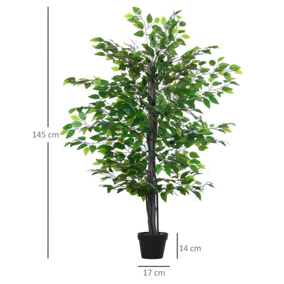 Artificial Ficus Tree Large 145 cm, Artificial Tree, Artificial Plant, Plastic Artificial Plant in Pot, Fake Plant Like Real for Living Room Bedroom Office Garden Modern Decoration Gift