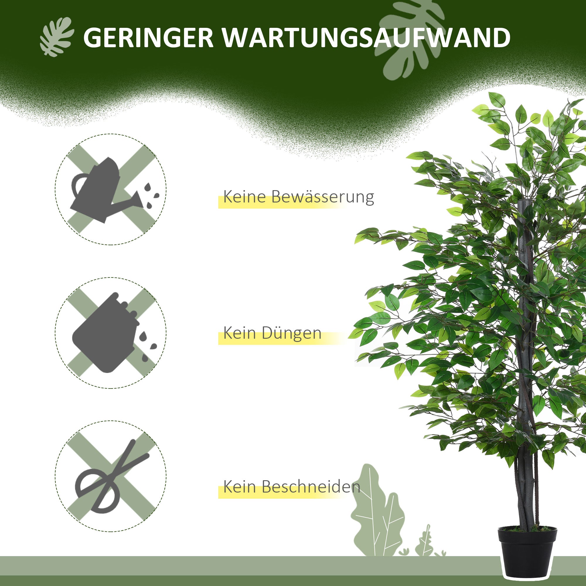Artificial Ficus Tree Large 145 cm, Artificial Tree, Artificial Plant, Plastic Artificial Plant in Pot, Fake Plant Like Real for Living Room Bedroom Office Garden Modern Decoration Gift