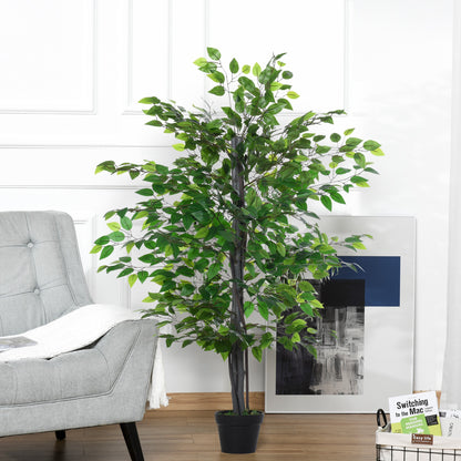Artificial Ficus Tree Large 145 cm, Artificial Tree, Artificial Plant, Plastic Artificial Plant in Pot, Fake Plant Like Real for Living Room Bedroom Office Garden Modern Decoration Gift