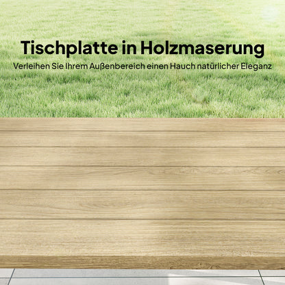 Outdoor Coffee Table, Rectangular Metal Side Table with Wood-Look Top, for Indoor/Outdoor, Garden, Balcony, 100 x 55 cm, Brown