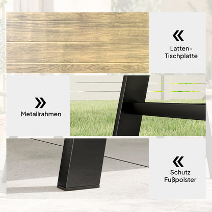 Outdoor Coffee Table, Rectangular Metal Side Table with Wood-Look Top, for Indoor/Outdoor, Garden, Balcony, 100 x 55 cm, Brown