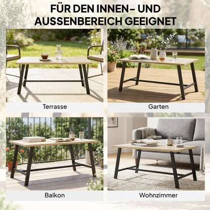 Outdoor Coffee Table, Rectangular Metal Side Table with Wood-Look Top, for Indoor/Outdoor, Garden, Balcony, 100 x 55 cm, Brown