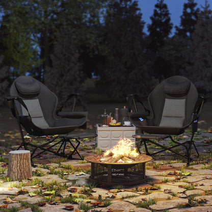 Pack 2 Garden Rocking Chair with Footrest Folding Camping Chair with Headrest Cup Holders Pockets and Carrying Bag 120 kg Load Capacity for Beach Camping Fishing Black