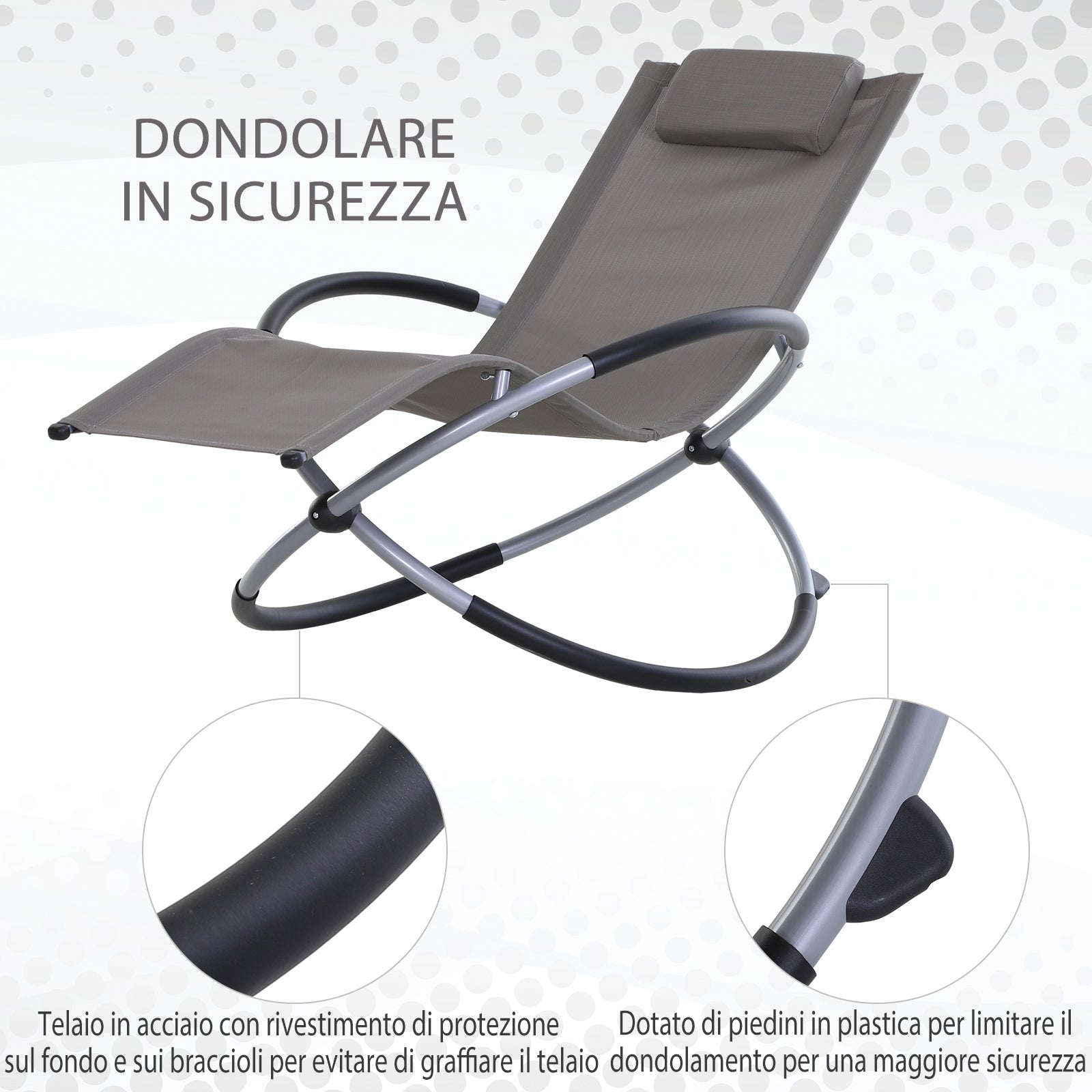 Modern Design Rocking Chair for Indoor and Outdoor Texteline 154x80x84cm Gray