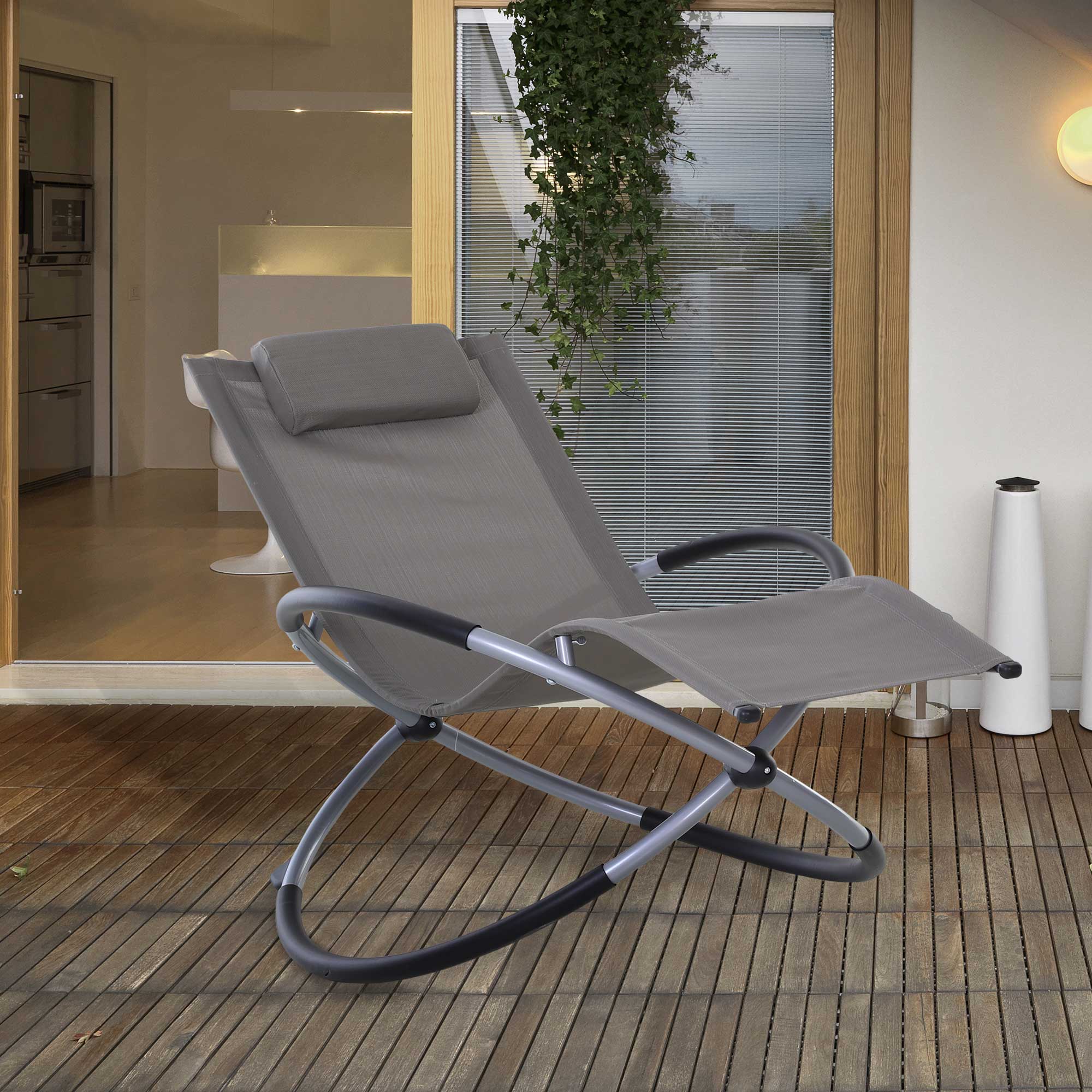 Modern Design Rocking Chair for Indoor and Outdoor Texteline 154x80x84cm Gray