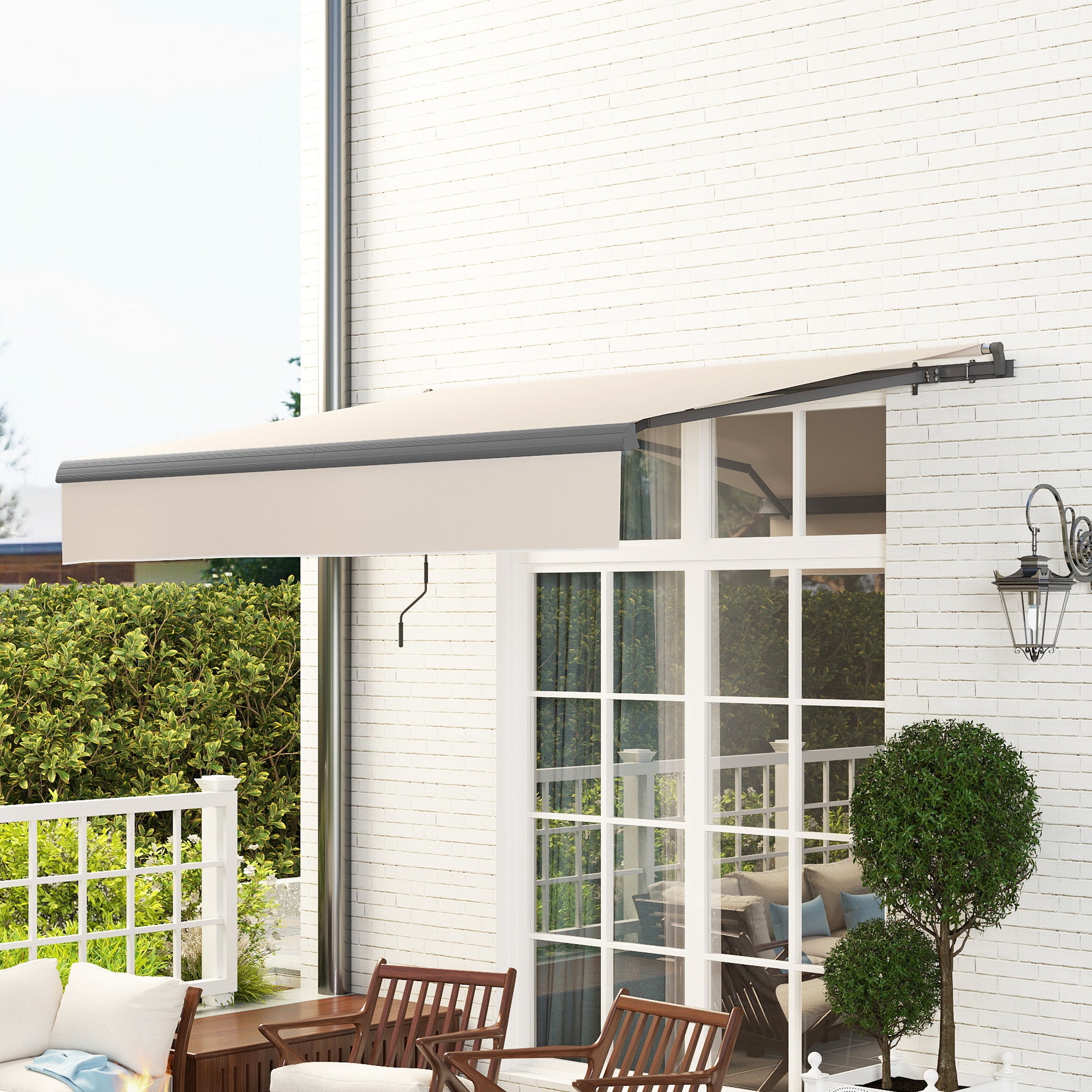 Retractable Manual Awning 3x2 m Outdoor Patio Adjustable Roll-Out Awning with UV50+ Protection Aluminum and Metal Frame for Balcony Garden Cream