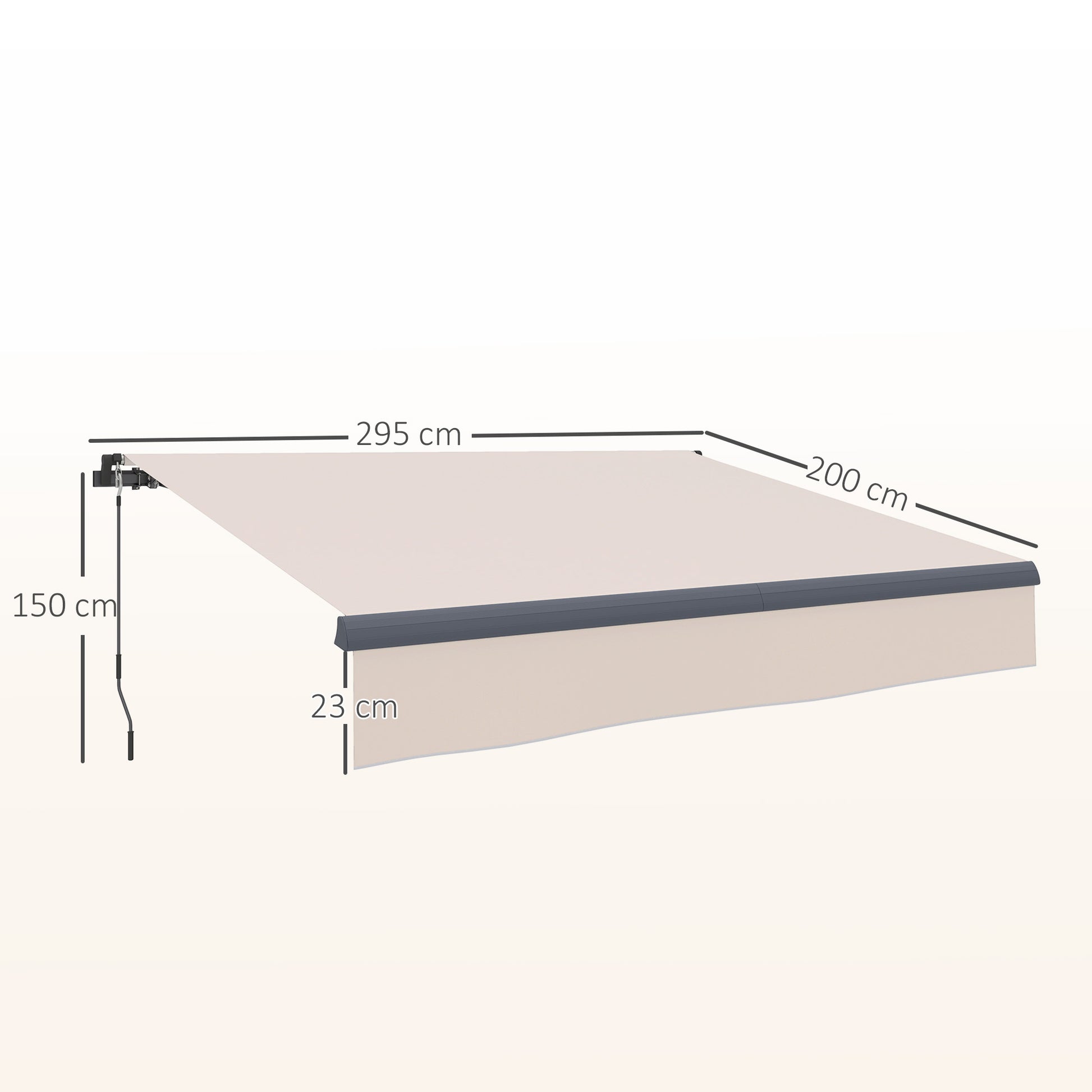 Retractable Manual Awning 3x2 m Outdoor Patio Adjustable Roll-Out Awning with UV50+ Protection Aluminum and Metal Frame for Balcony Garden Cream