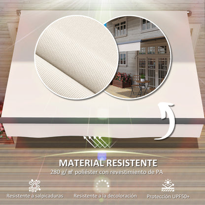 Retractable Manual Awning 3x2 m Outdoor Patio Adjustable Roll-Out Awning with UV50+ Protection Aluminum and Metal Frame for Balcony Garden Cream