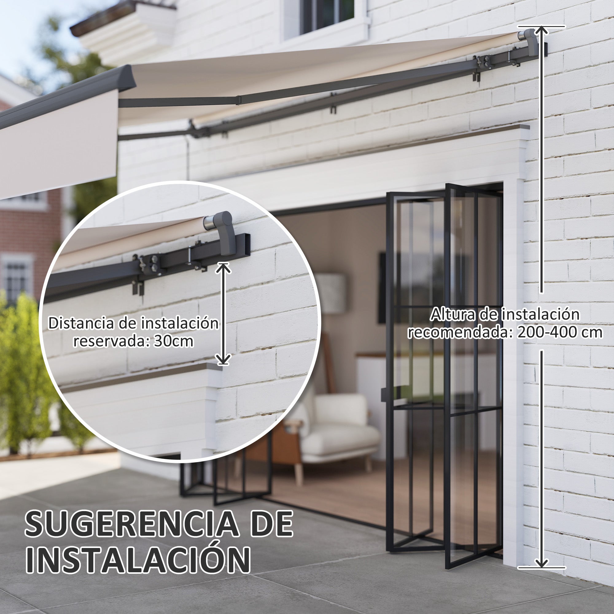 Retractable Manual Awning 3x2 m Outdoor Patio Adjustable Roll-Out Awning with UV50+ Protection Aluminum and Metal Frame for Balcony Garden Cream