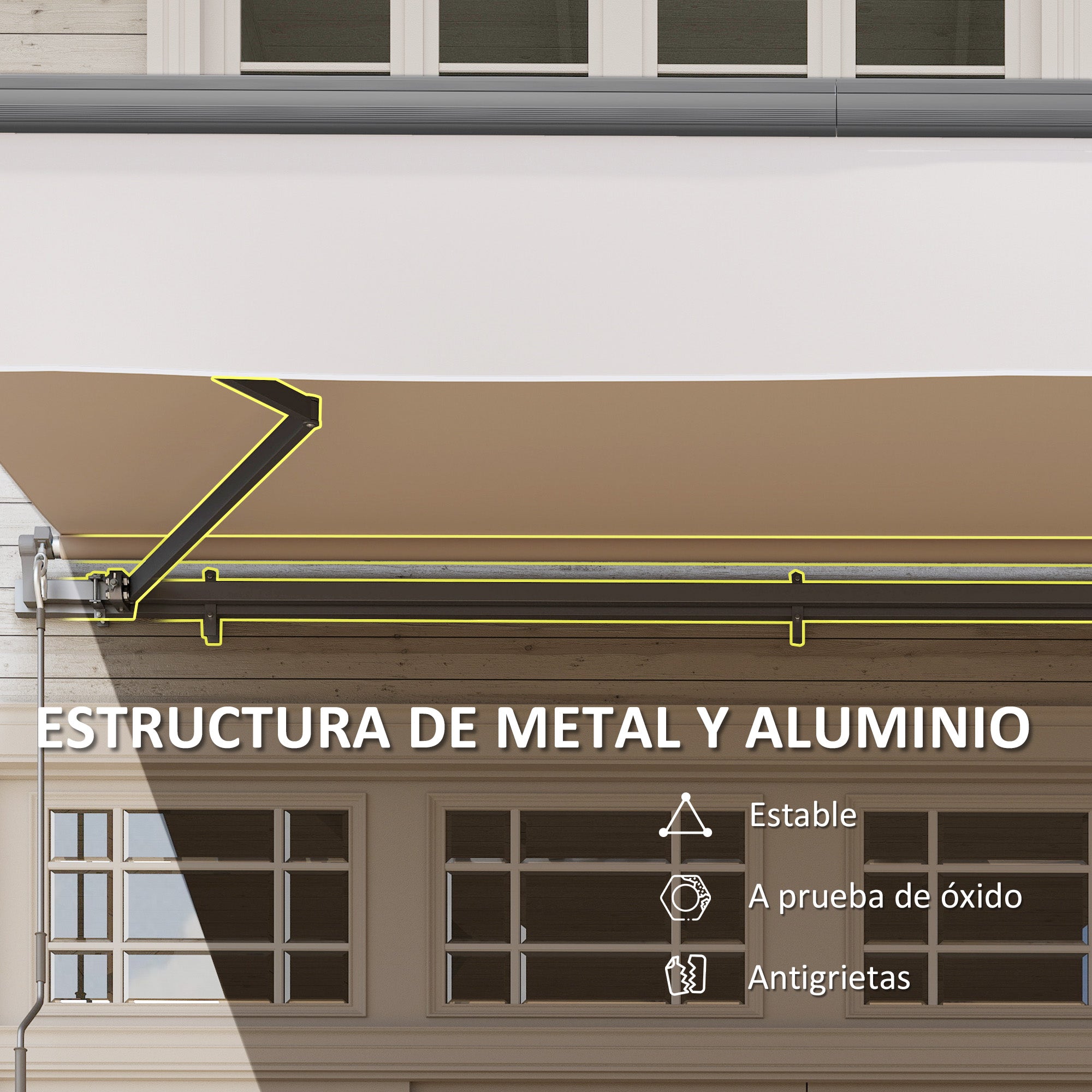 Retractable Manual Awning 3x2 m Outdoor Patio Adjustable Roll-Out Awning with UV50+ Protection Aluminum and Metal Frame for Balcony Garden Cream