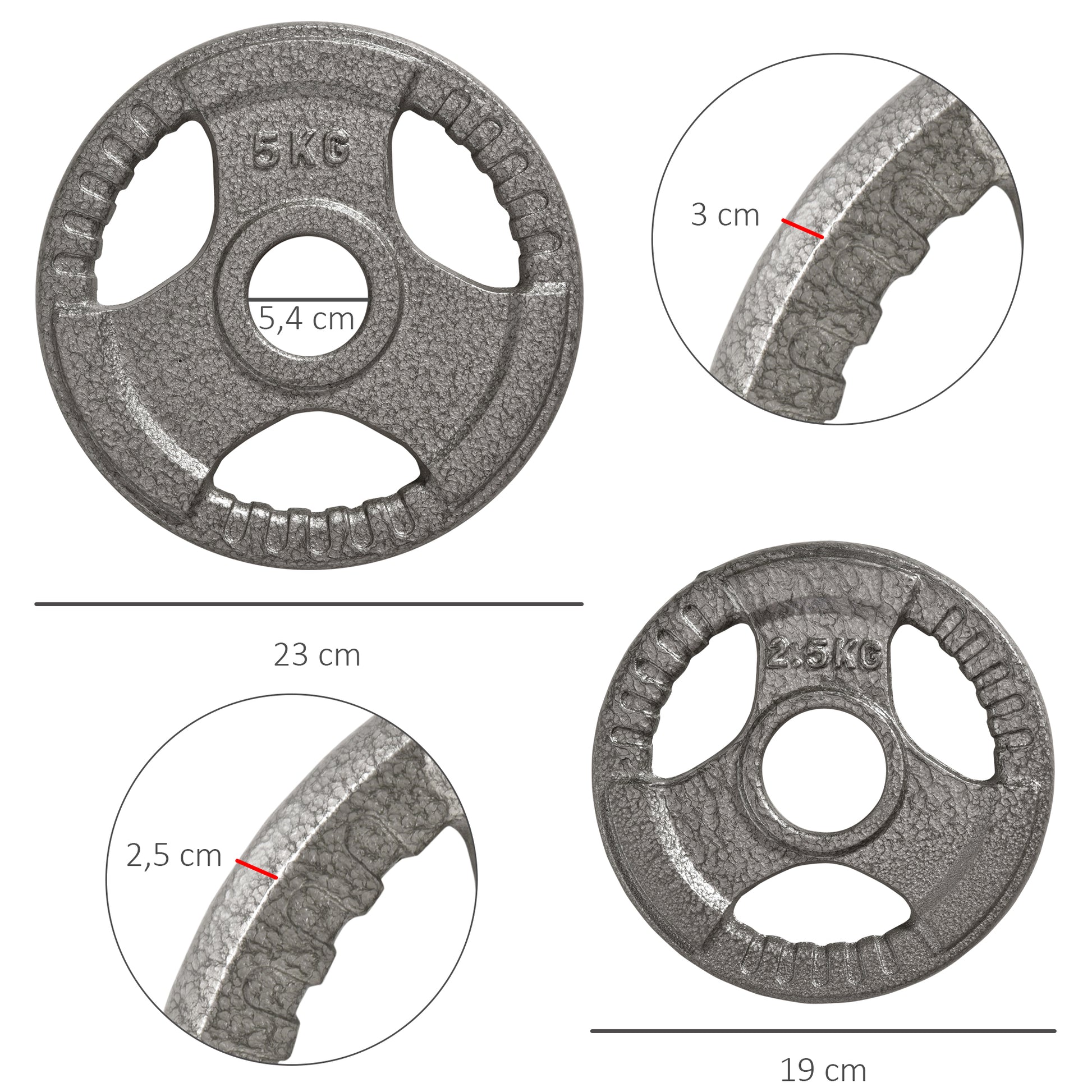 Weight Plates 2.5/2.5/5/5 kg, 4 Weightlifting Plates for 5 cm Olympic Bars, Dumbbell Plates for Weightlifting, Fitness, and Steel Weightlifting
