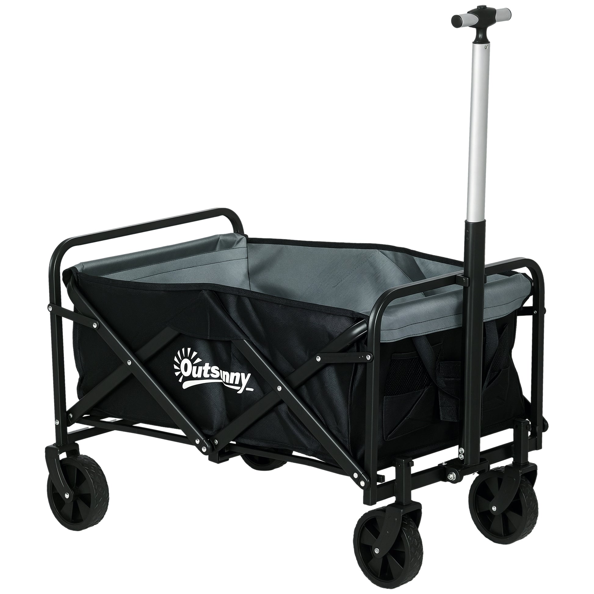 Garden Cart Beach Cart Folding Cart with 4 Adjustable Wheels Length and Angle of Handle Adjustable 70 L Capacity 80 kg Load for Shopping Camping Black