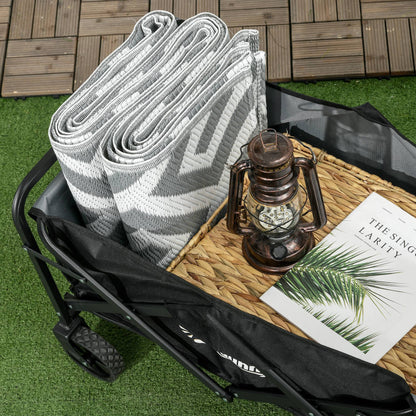 Garden Cart Beach Cart Folding Cart with 4 Adjustable Wheels Length and Angle of Handle Adjustable 70 L Capacity 80 kg Load for Shopping Camping Black