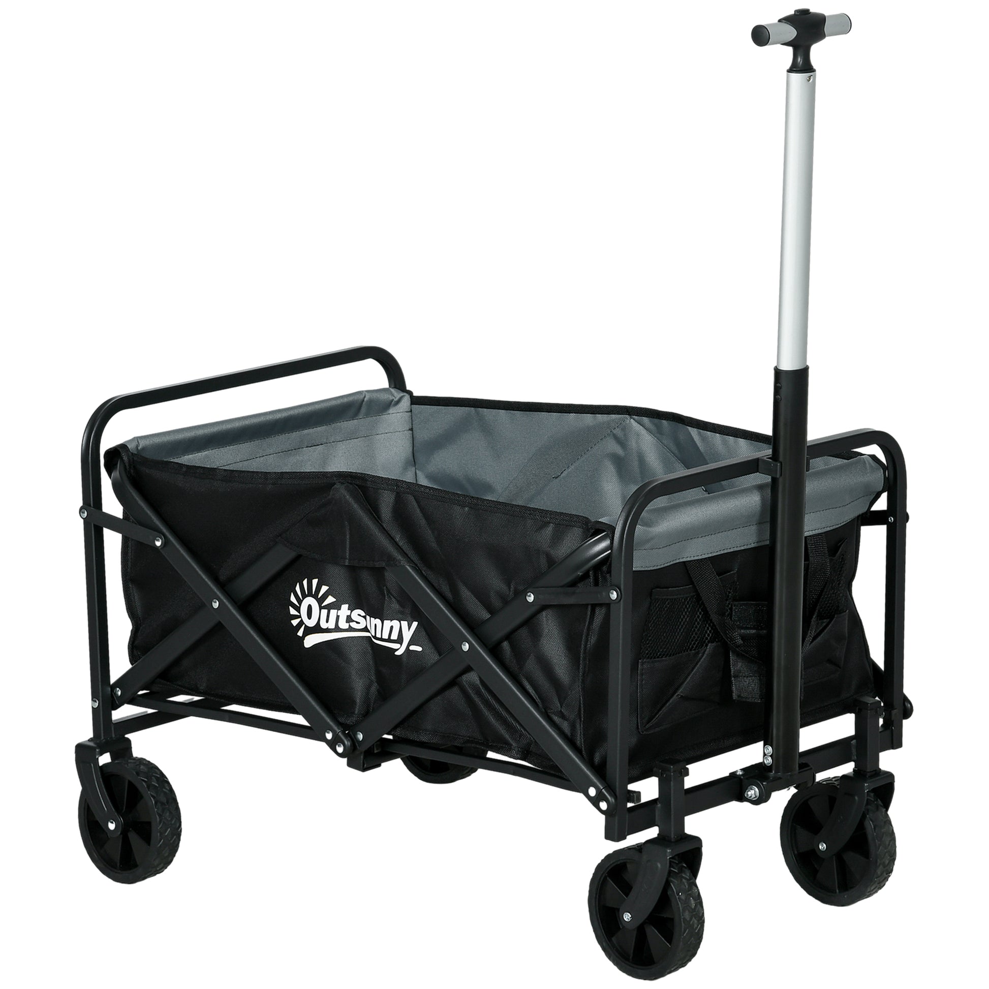 Garden Cart Beach Cart Folding Cart with 4 Adjustable Wheels Length and Angle of Handle Adjustable 70 L Capacity 80 kg Load for Shopping Camping Black
