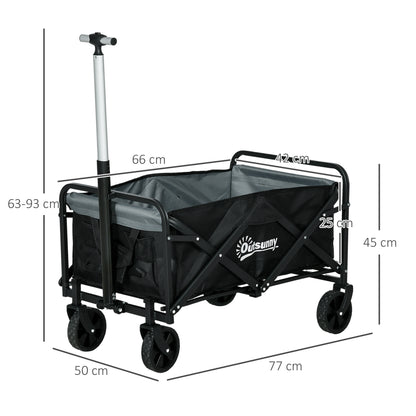 Garden Cart Beach Cart Folding Cart with 4 Adjustable Wheels Length and Angle of Handle Adjustable 70 L Capacity 80 kg Load for Shopping Camping Black