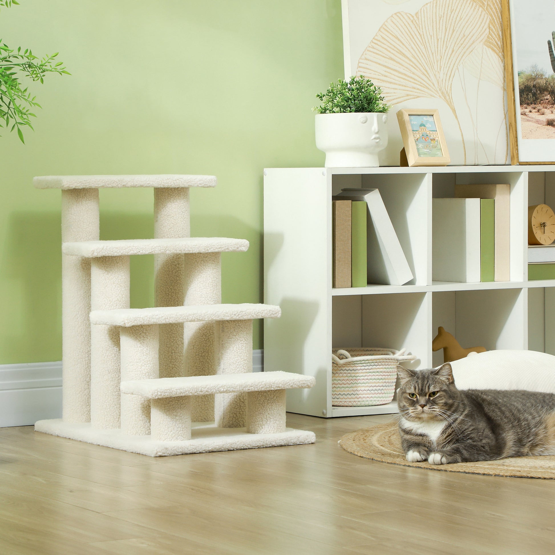 Pet Stairs Cat Stairs Dog Stairs Stairs for Cats and Dogs 4 Steps Cream 63.5x43x60cm