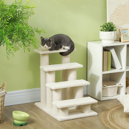 Pet Stairs Cat Stairs Dog Stairs Stairs for Cats and Dogs 4 Steps Cream 63.5x43x60cm