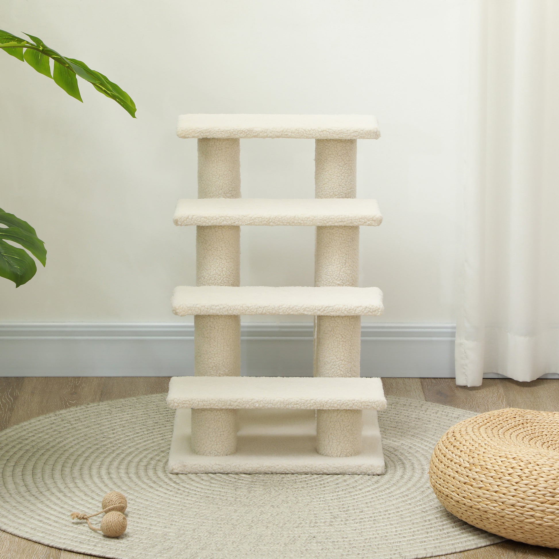 Pet Stairs Cat Stairs Dog Stairs Stairs for Cats and Dogs 4 Steps Cream 63.5x43x60cm
