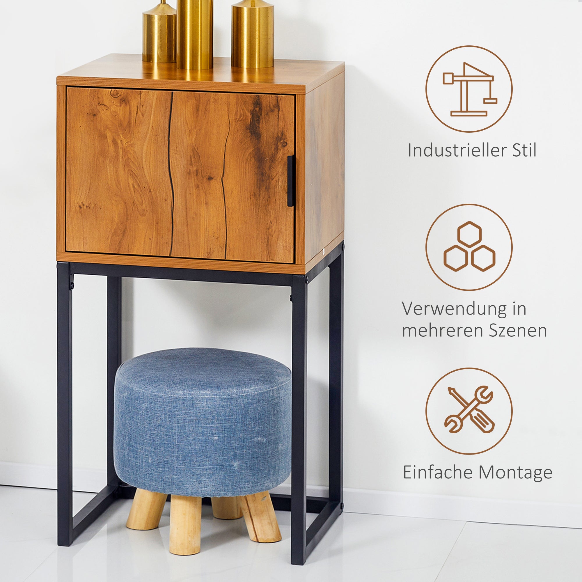 Console Table with Storage, Side Table in Industrial Design for Entryway, Living Room, Hallway, Steel, Natural, 40 x 30 x 76 cm